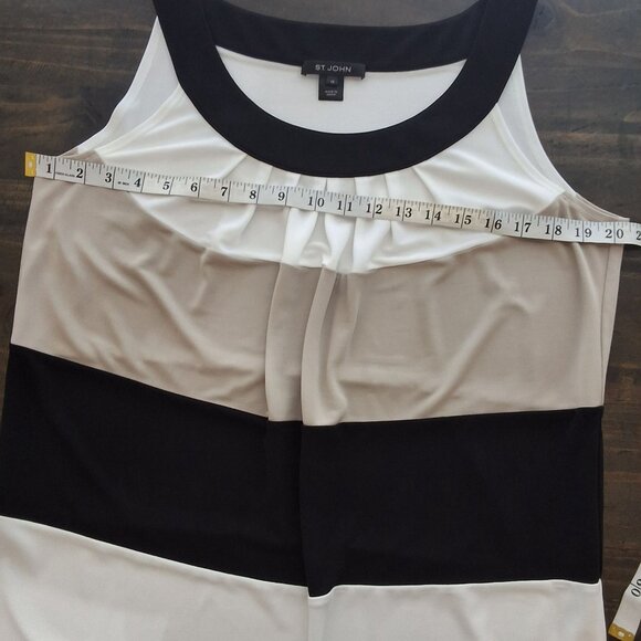 St. John Womens Sleeveless Colorblock Knit Top Bateau Neck Neutral - Size 10 - Picture 7 of 10